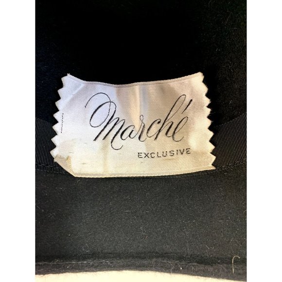 Vintage 40s Wool Cloche Bell Hat Velvet Trim Feather Black main image 6